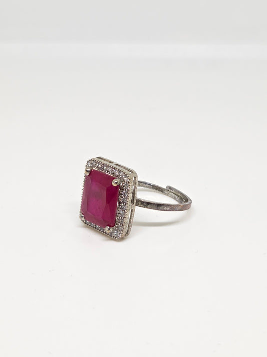 Deep Red Zircon Halo Ring