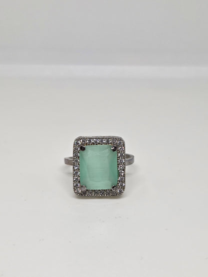 Aqua Zircon Solitaire Halo Ring
