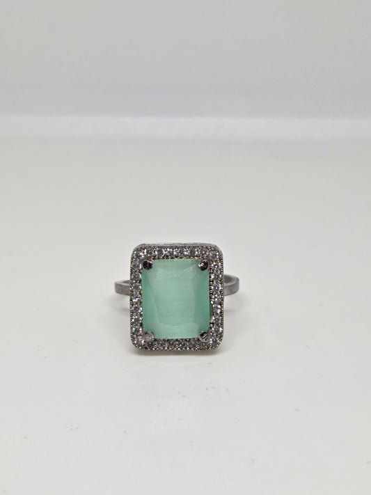 Aqua Zircon Solitaire Halo Ring
