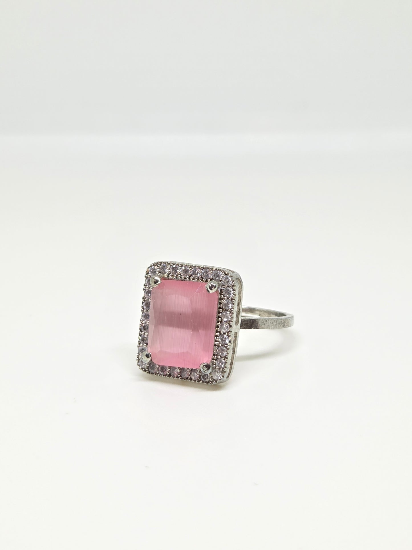Blush Pink Zircon Crystal Halo Ring