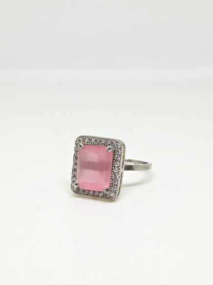 Blush Pink Zircon Crystal Halo Ring