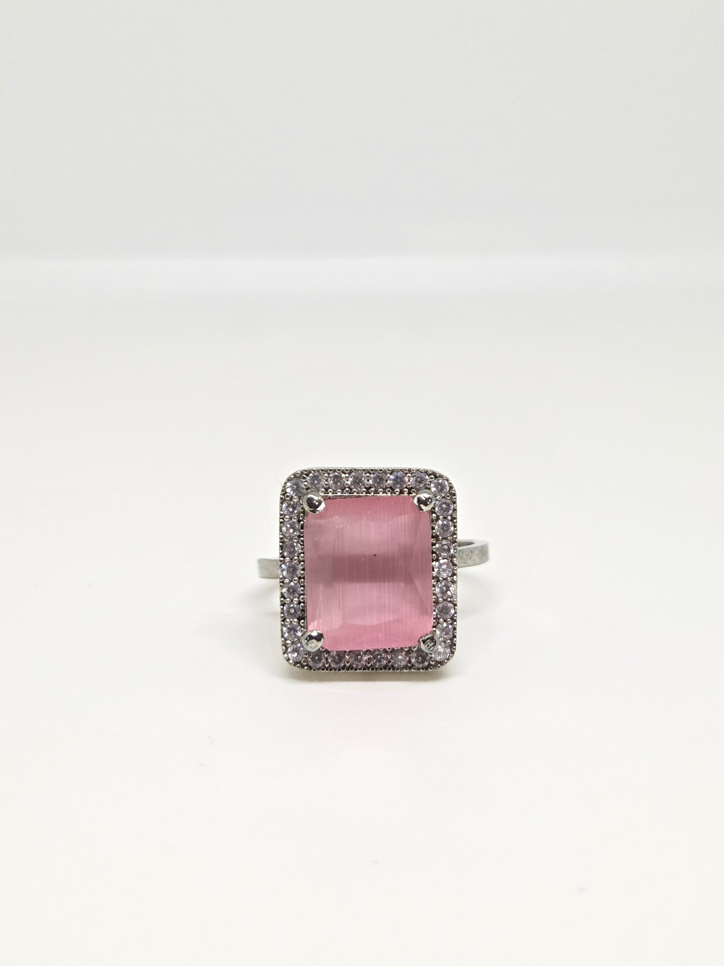Blush Pink Zircon Crystal Halo Ring