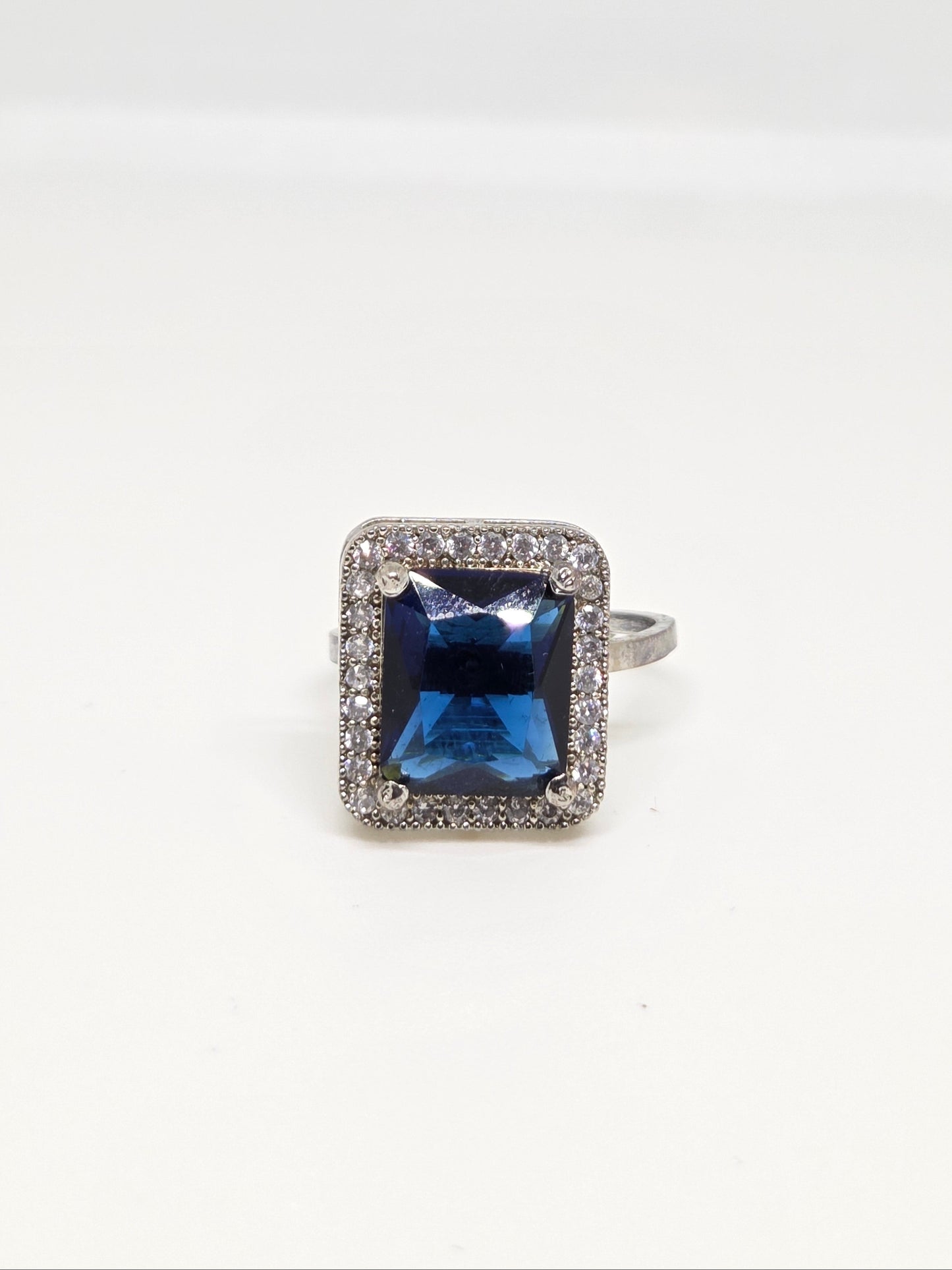 Blue Crystal Zircon Halo Ring