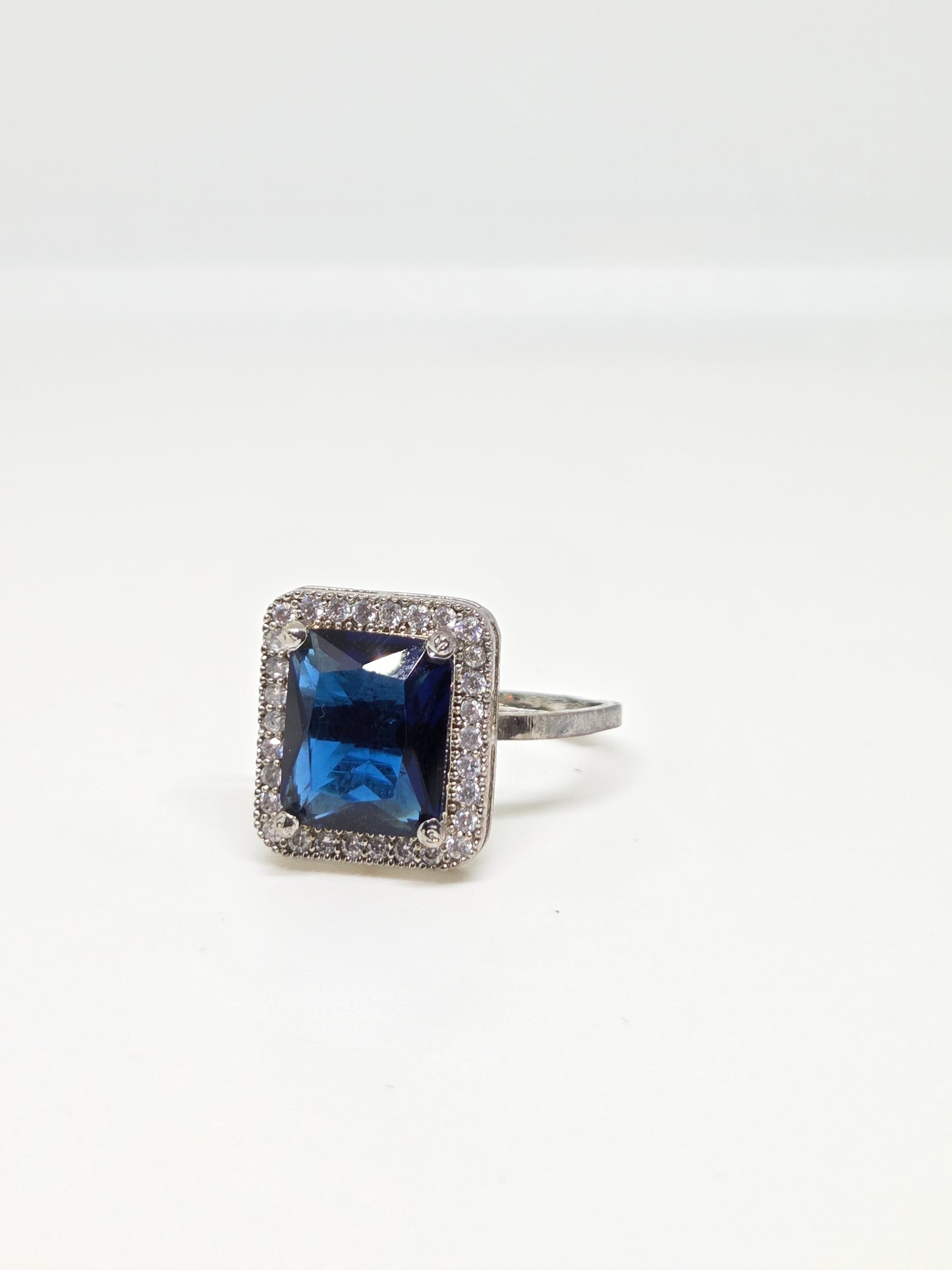 Blue Crystal Zircon Halo Ring