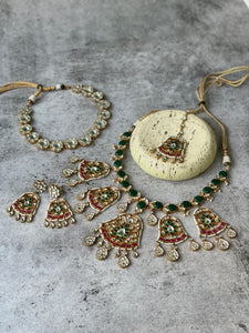 Multi-Stone Double Kundan Necklace Set with Maangtikka