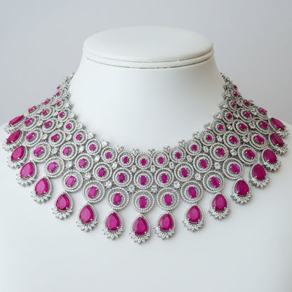 Red Stone Studded Zircon Bridal Choker Set