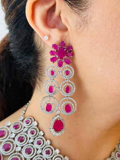 Red Stone Studded Zircon Bridal Choker Set