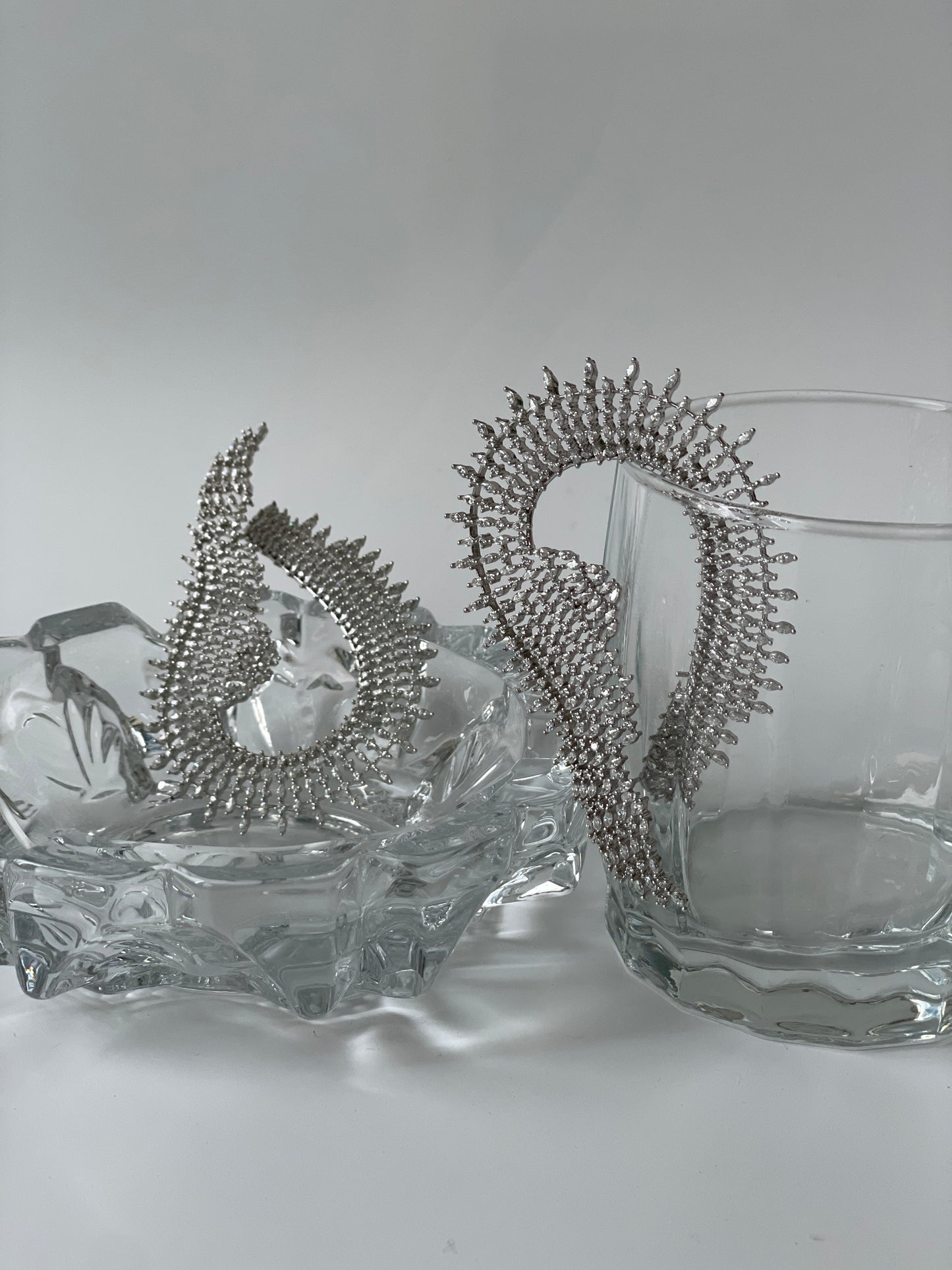 White Finish Zircon Cuff Earrings
