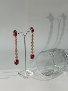 Rose Gold Plated Zircon Long Earrings with pink Stone