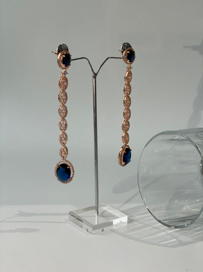 Rose Gold Plated Zircon Long Earrings with pink Stone