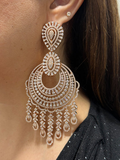 Rose Gold Finish Zircon Long Earrings