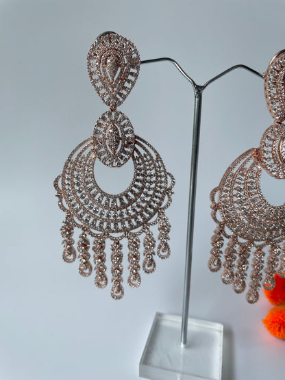 Rose Gold Finish Zircon Long Earrings