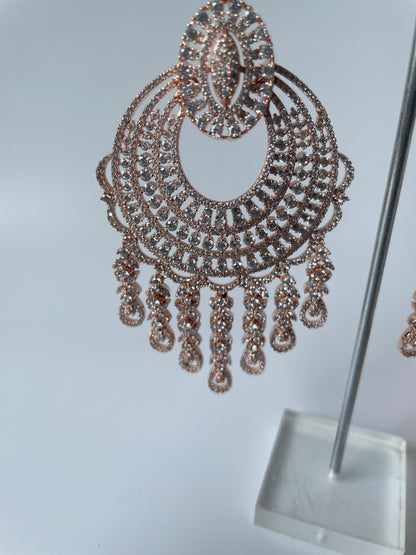 Rose Gold Finish Zircon Long Earrings