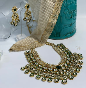 Kundan Studded Green Enamelled Bridal Necklace SetStudio6Jewels