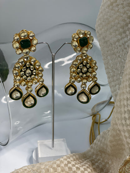 Kundan Studded Green Enamelled Bridal Necklace Set