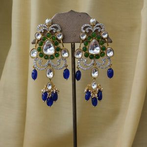 Bougainvillea Kundan Necklace Set with Green and Blue Beads