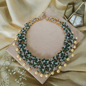Exclusive Green Zircon Swarovski and Pearl Necklace Set