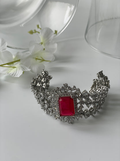 Zircon Choker Set with Red Stones