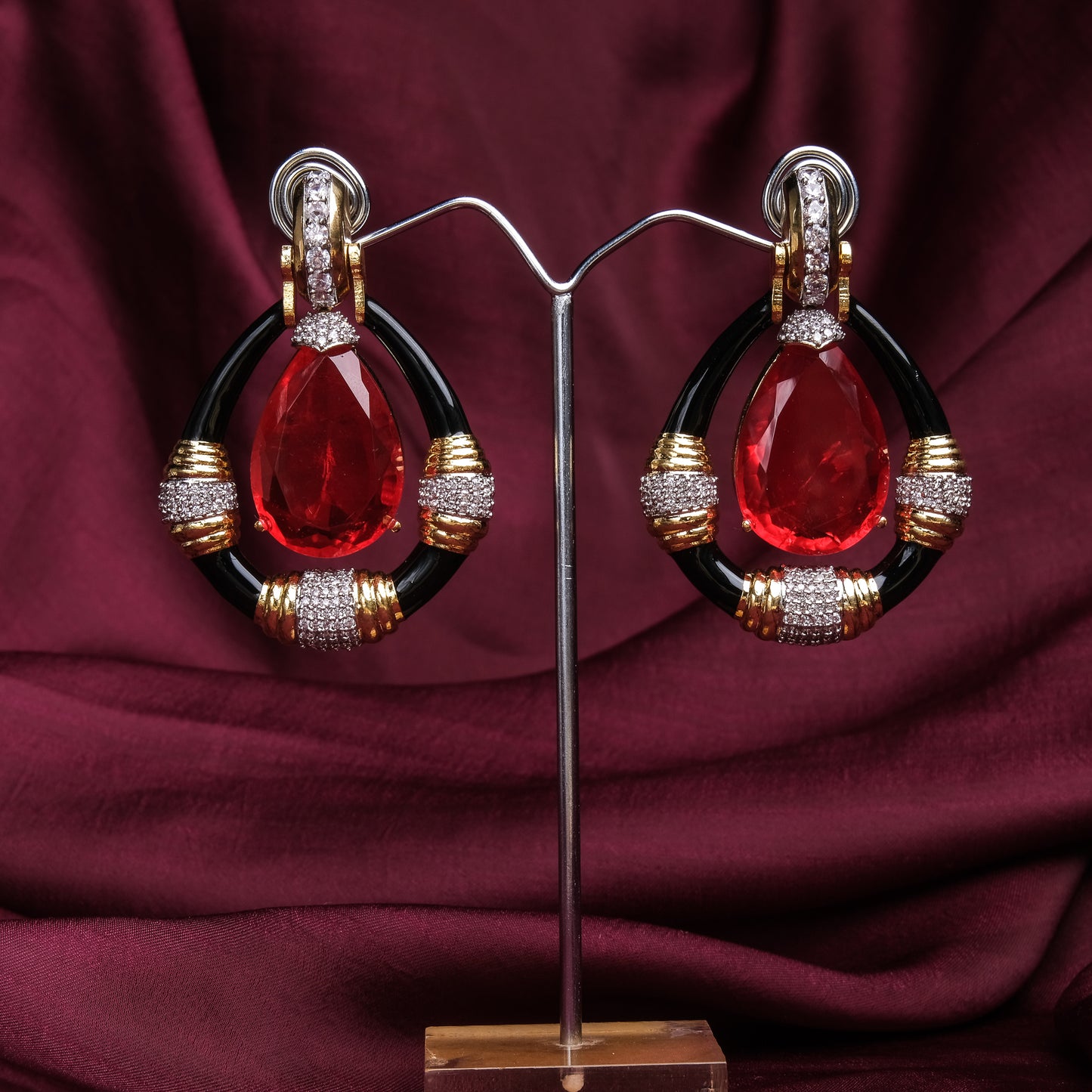 Enamelled Doublet And Zircon Earring