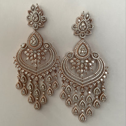 Zircon Chandelier Earrings in Rose Gold Finish