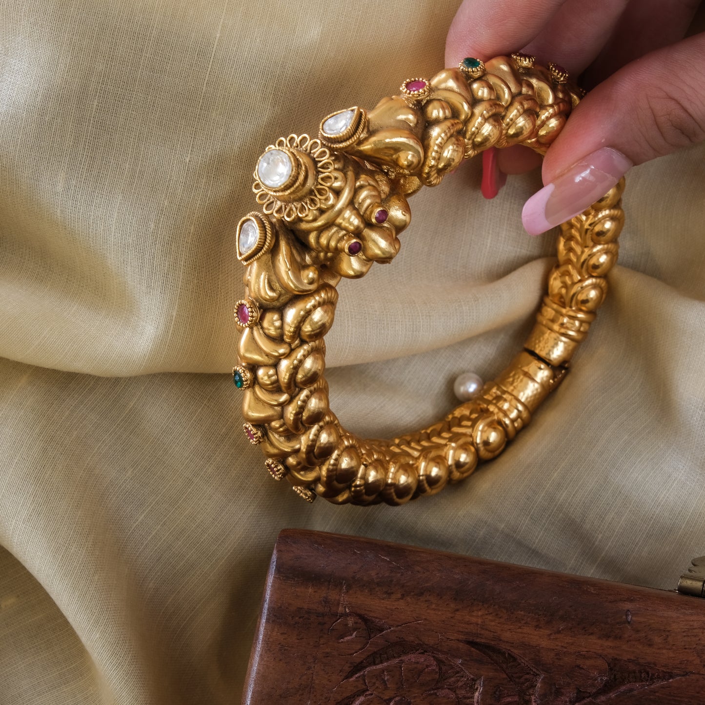 Gold Finish Carved Temple Bangle