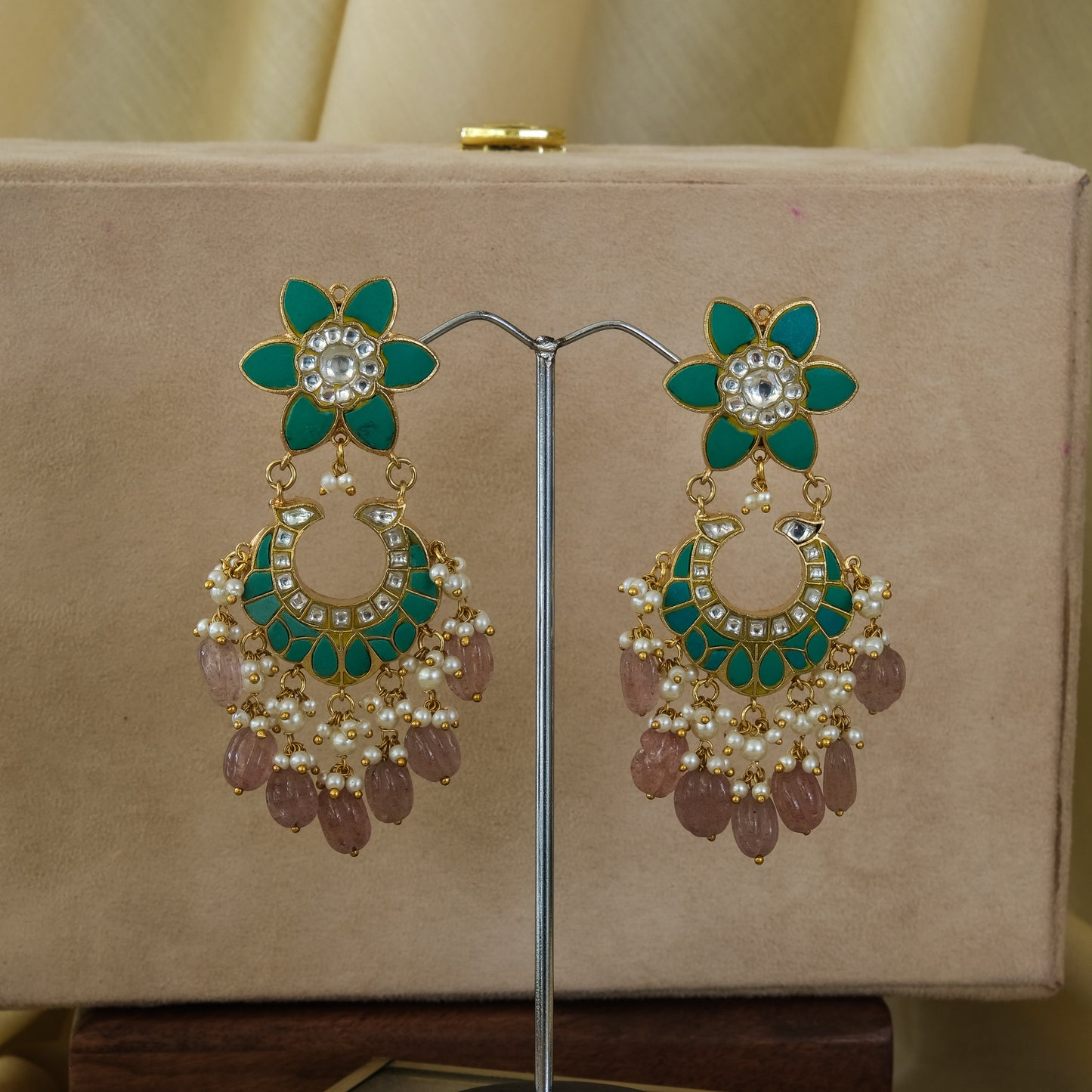 Statement Kundan Set with Turquoise Stones and Pink Beads