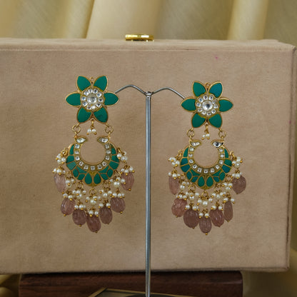 Statement Kundan Set with Turquoise Stones and Pink Beads