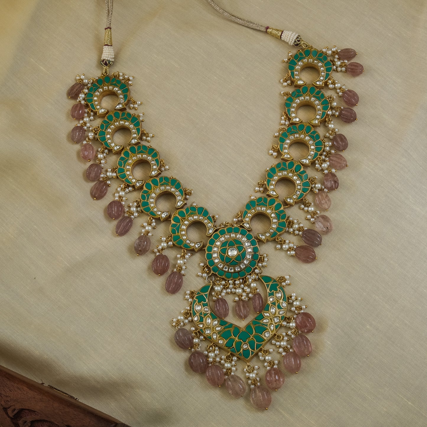 Statement Kundan Set with Turquoise Stones and Pink Beads