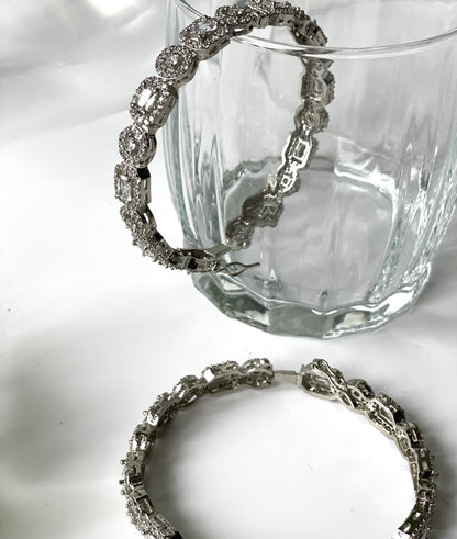 Zircon Studded White Finish Bracelet Set