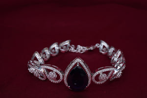 Zircon Bracelet with Red Pear Center Stone