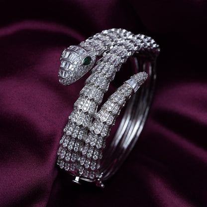 White Finish Snake Wrap Bracelet with Colored Eyes