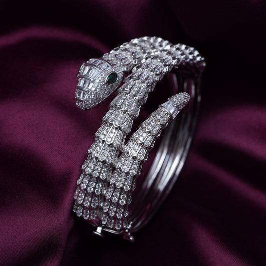 White Finish Snake Wrap Bracelet with Colored Eyes