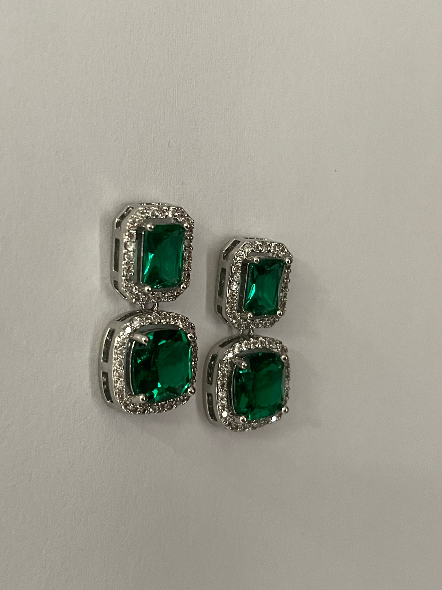 Green Cushion Crystal Earrings with Zircon Accents