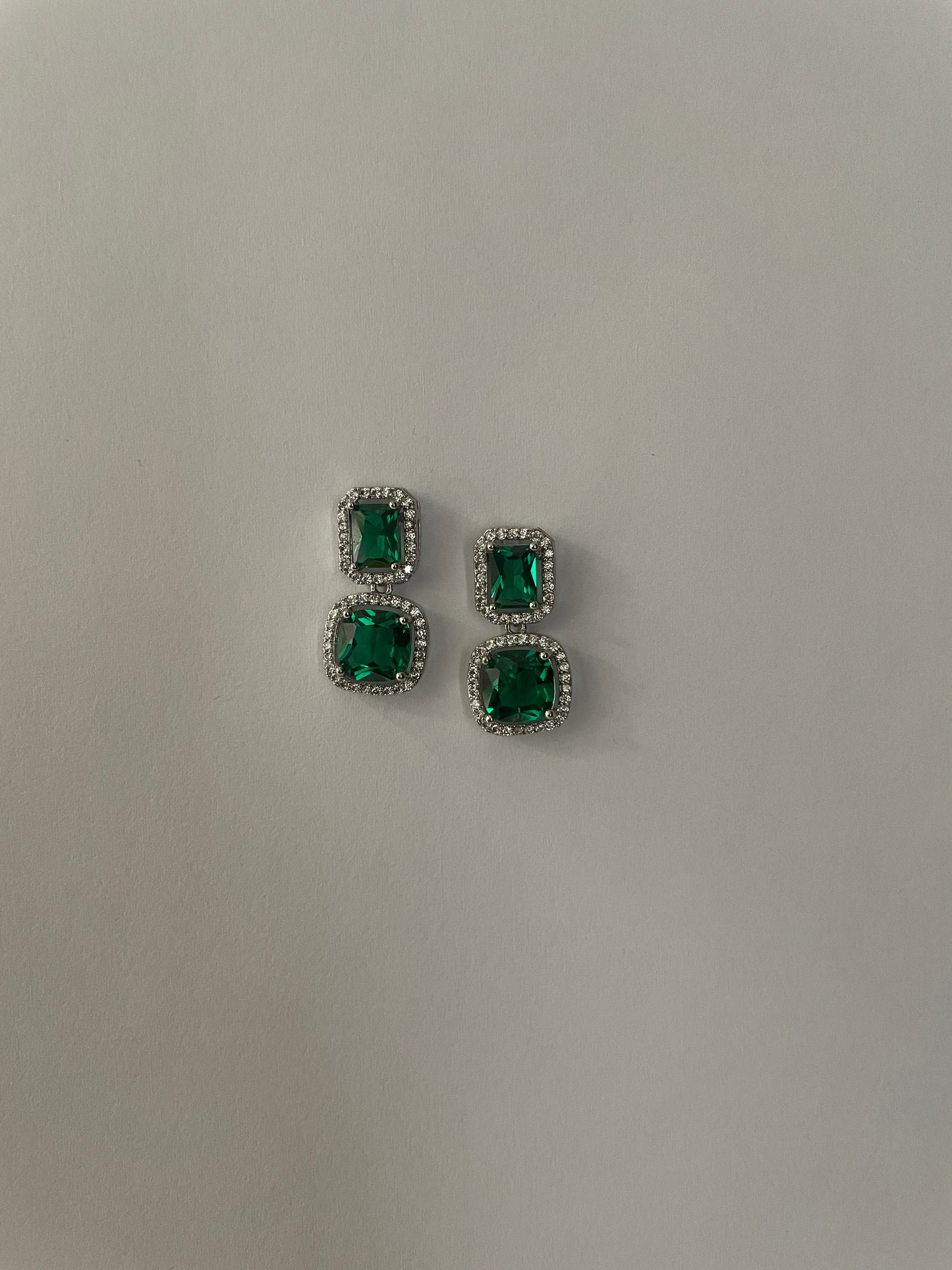 Green Cushion Crystal Earrings with Zircon Accents