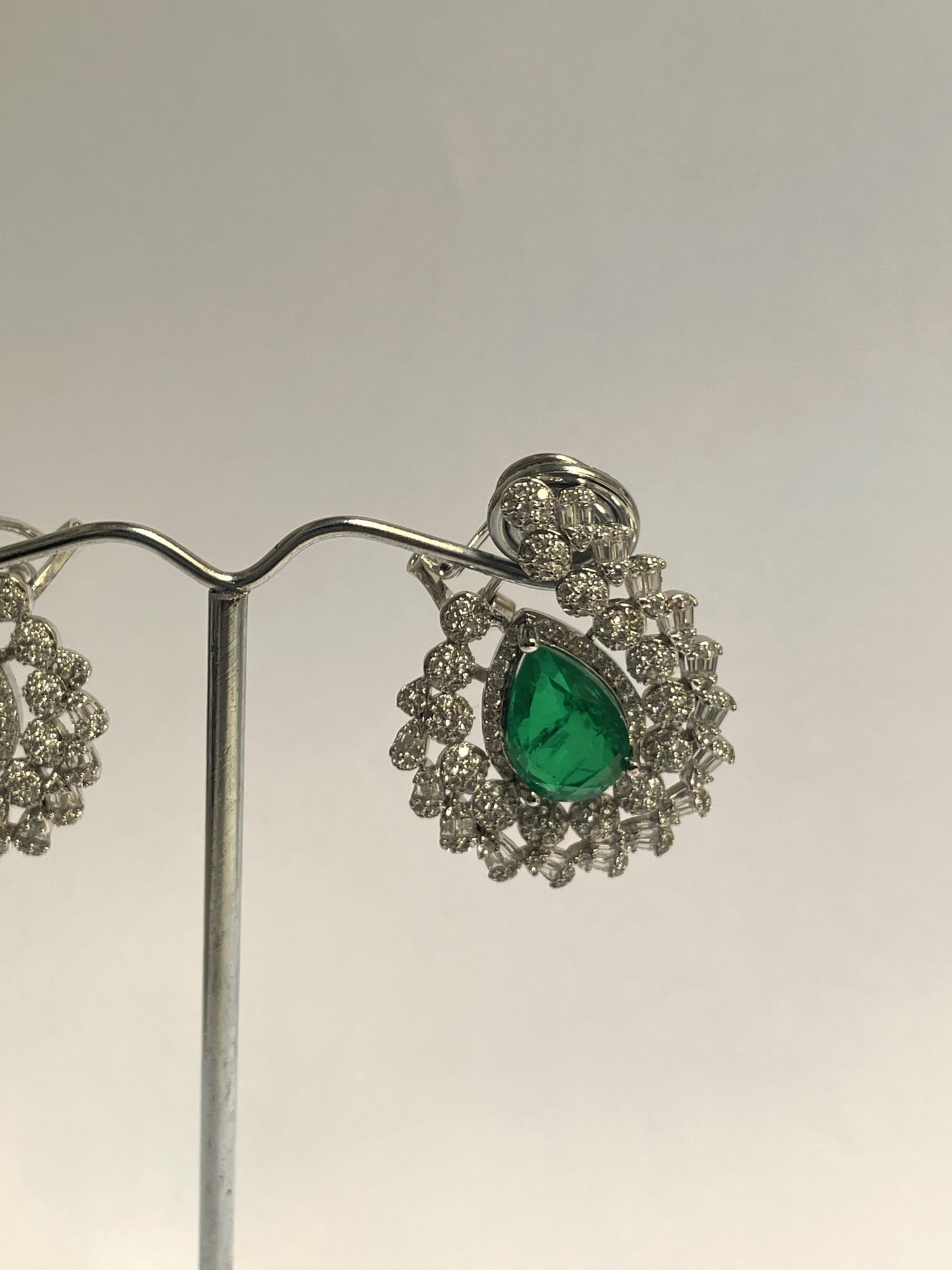 Green Pear Crystal Stud Earrings with Zircon Accents