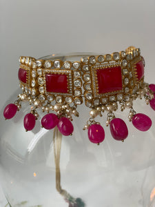 Kundan Choker and Earrings with Red Beads