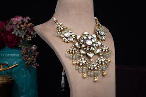 Pastel Bead Studded Antique Finish Kundan Necklace