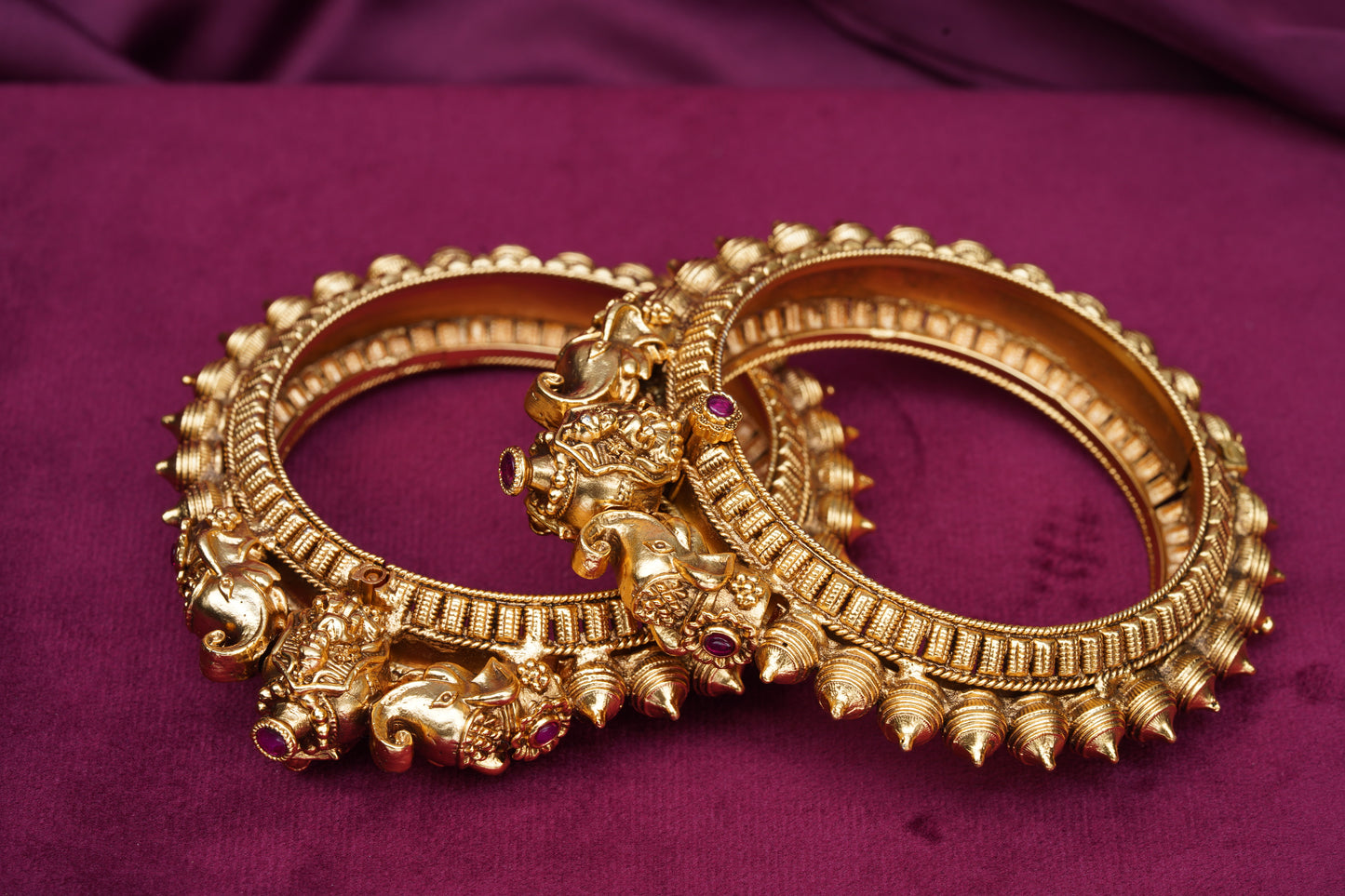 Gold Finish Temple Motif Bangle Set