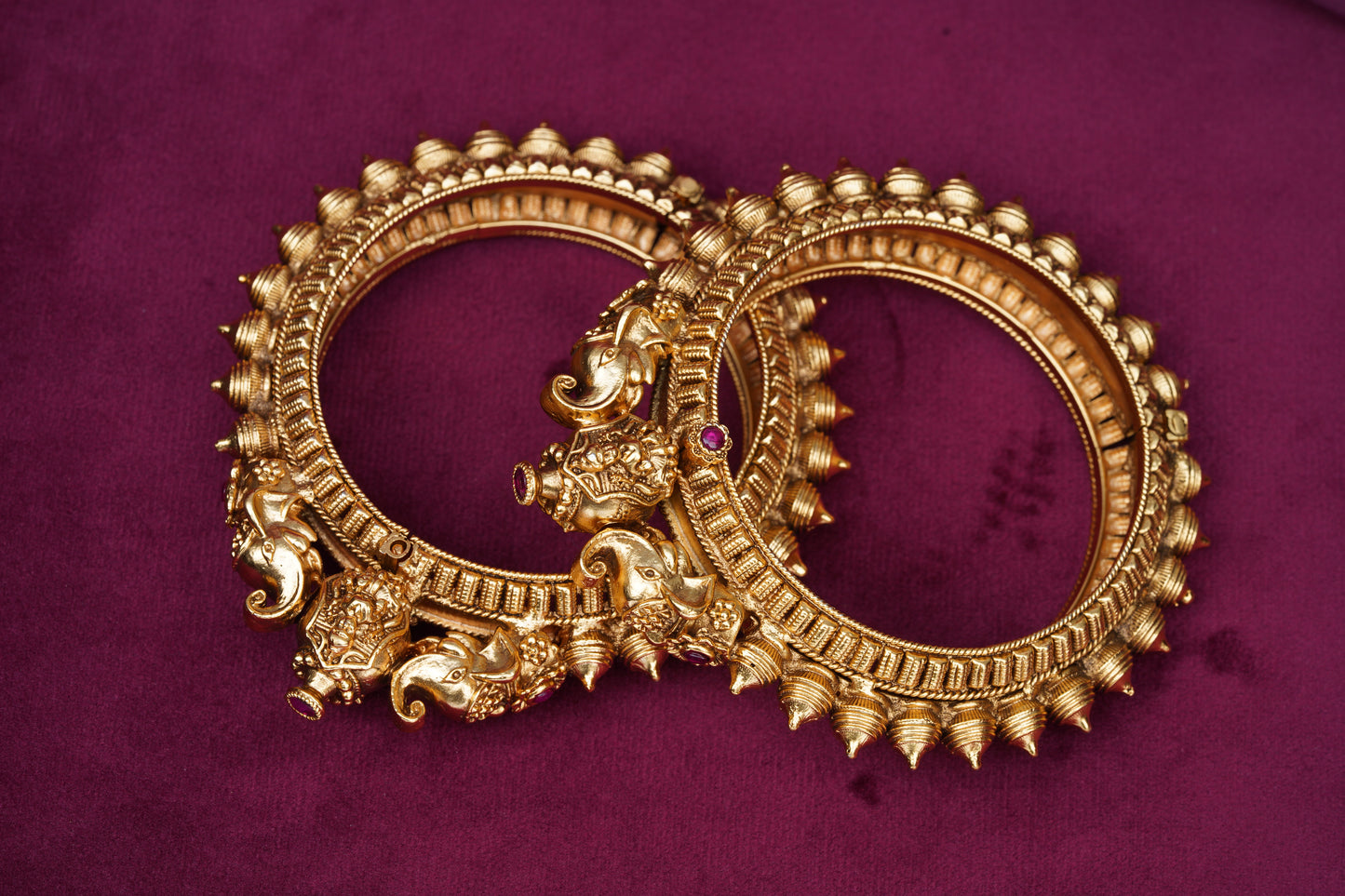 Gold Finish Temple Motif Bangle Set