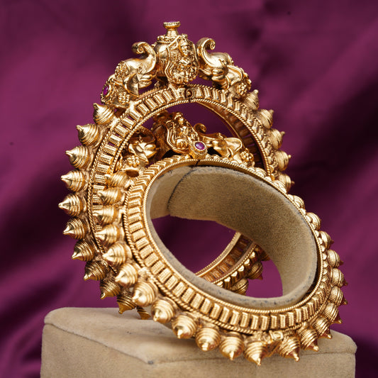 Gold Finish Temple Motif Bangle Set