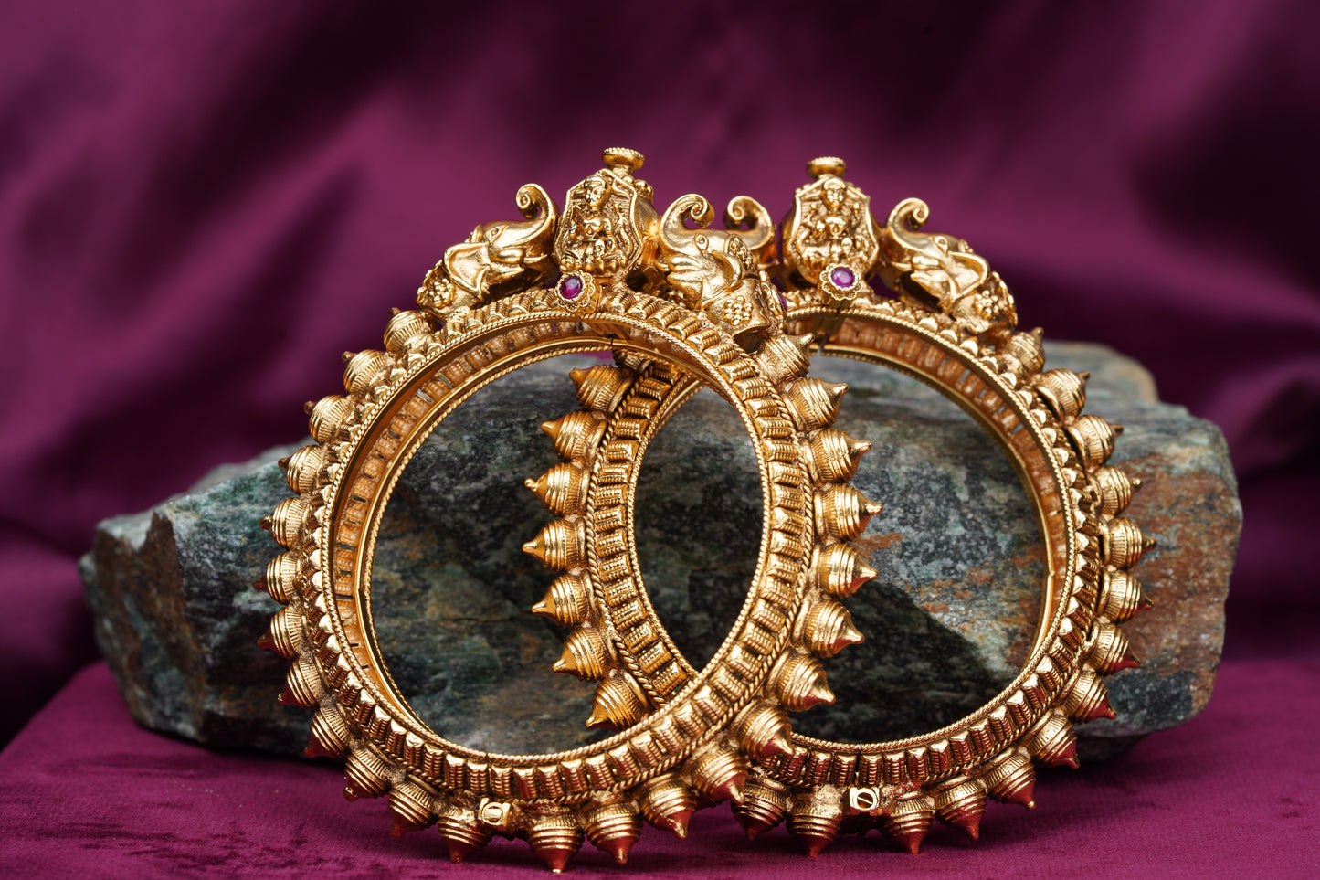 Gold Finish Temple Motif Bangle Set