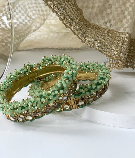 Kundan Bangle Set with Mint Green Beads