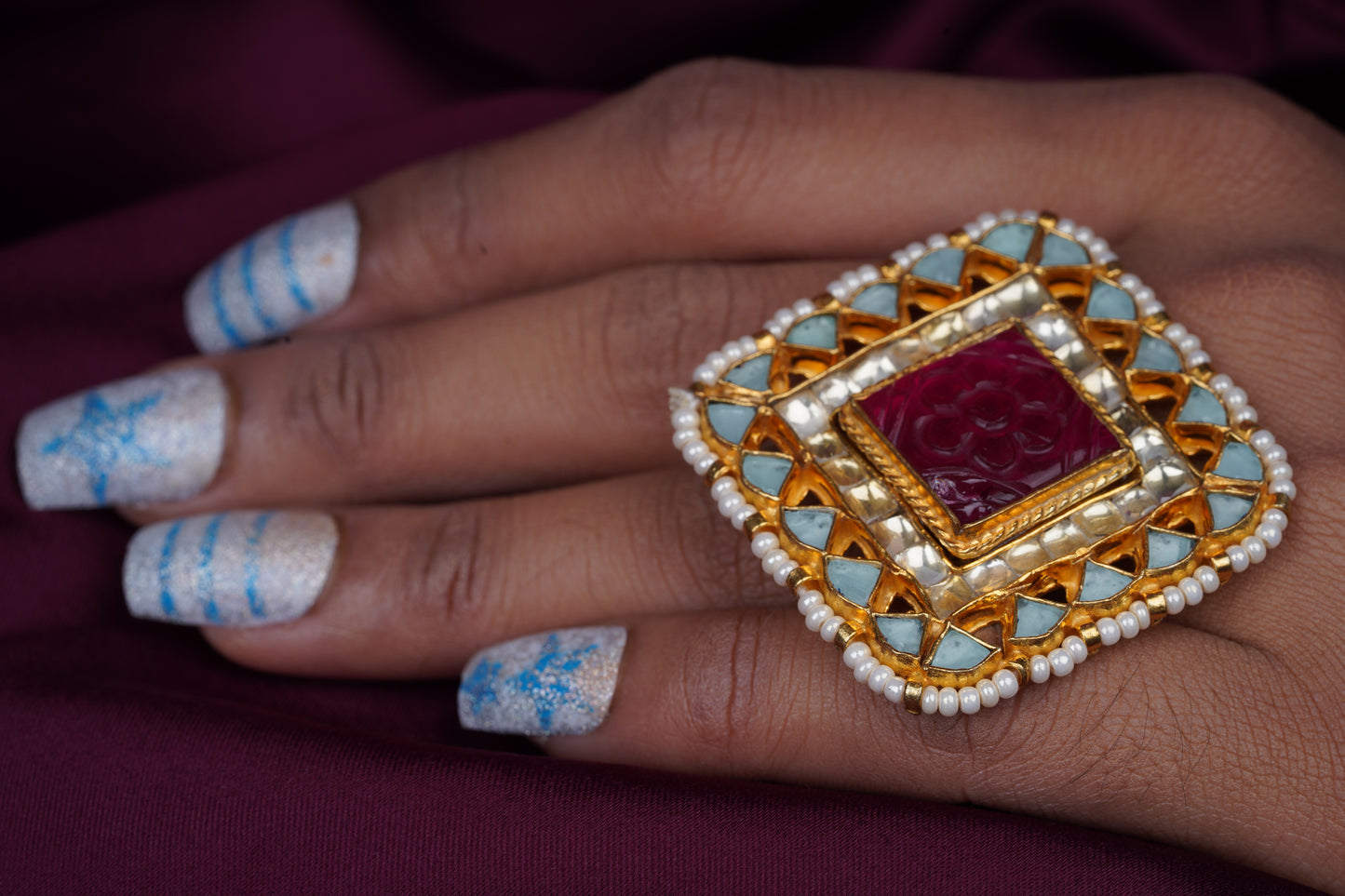 Pastel Carved Stone Ring