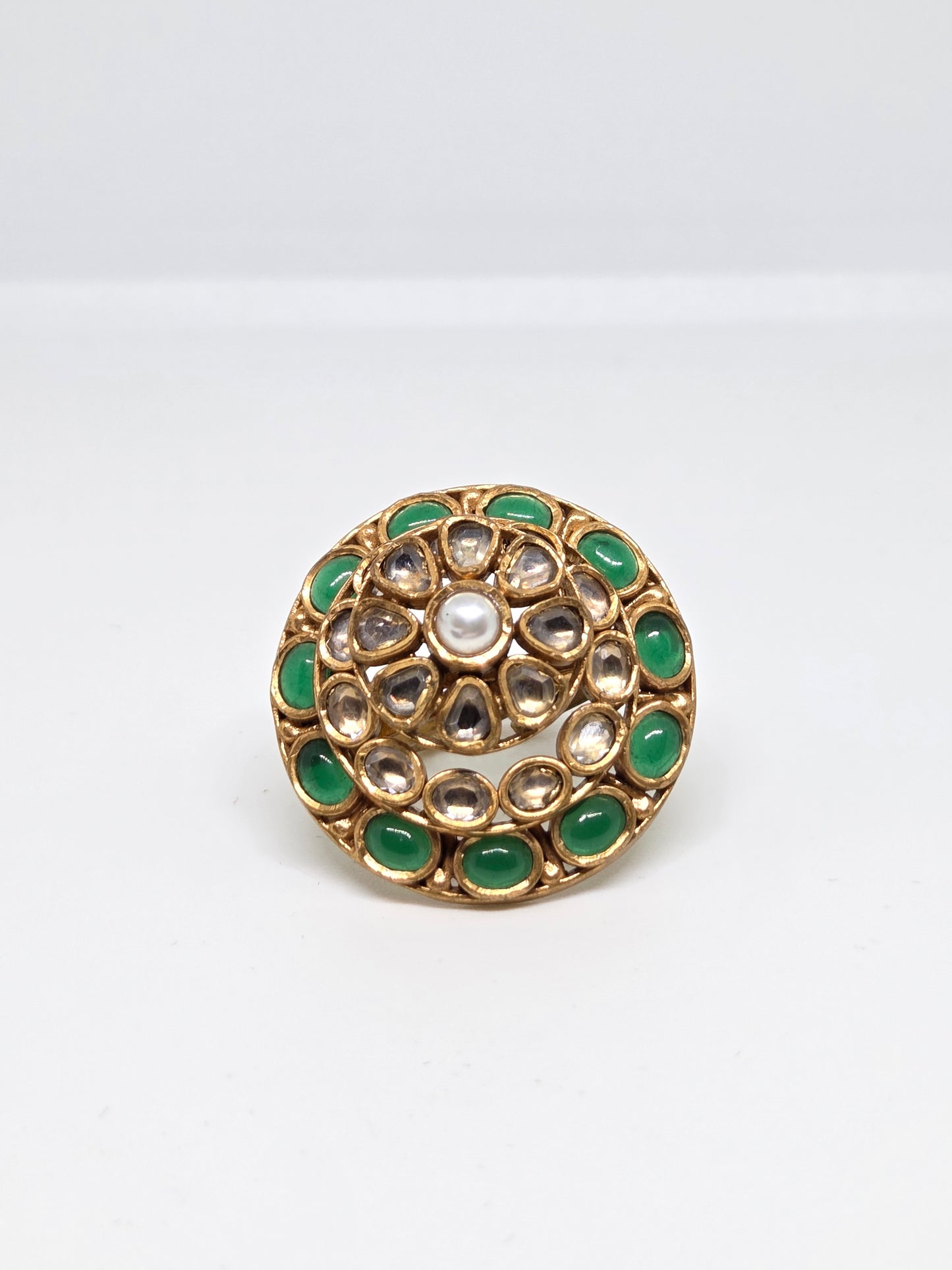 Kundan Green Stone Ring