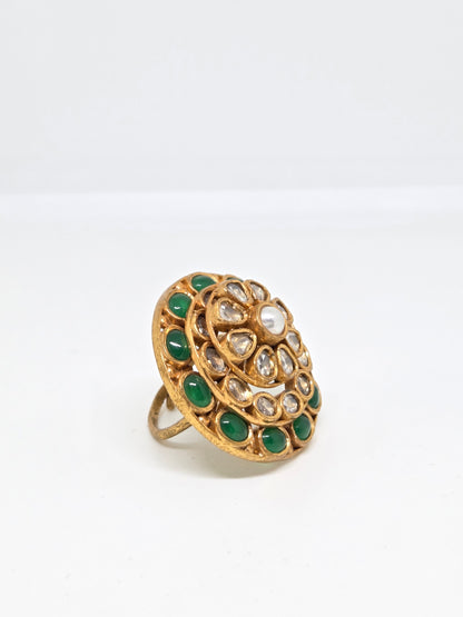Kundan Green Stone Ring