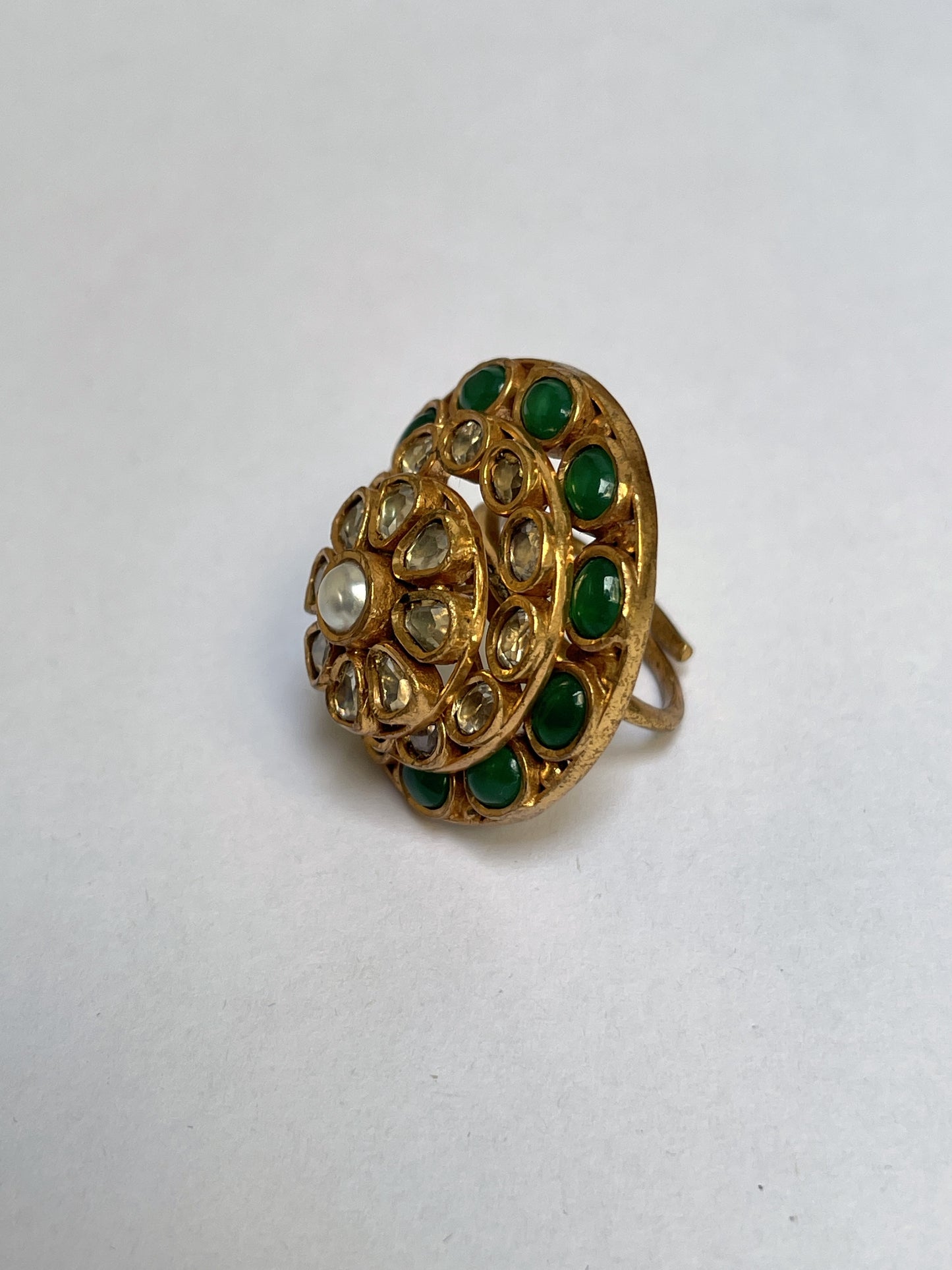 Kundan Green Stone Ring