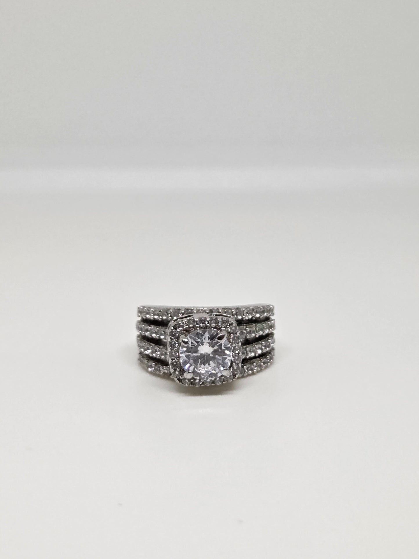 Zircon Solitaire Three Row Band Ring