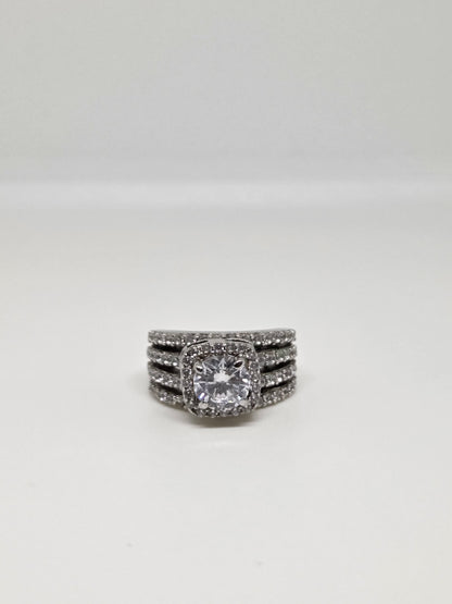 Zircon Solitaire Three Row Band Ring
