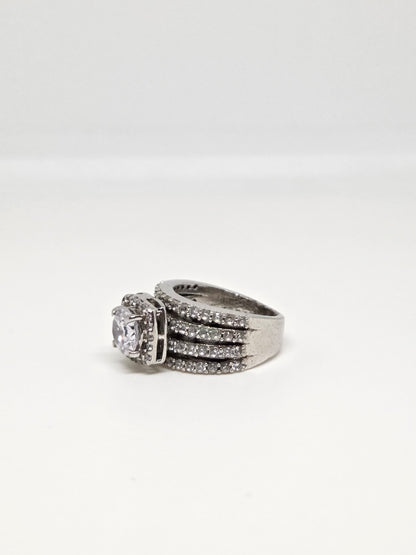 Zircon Solitaire Three Row Band Ring