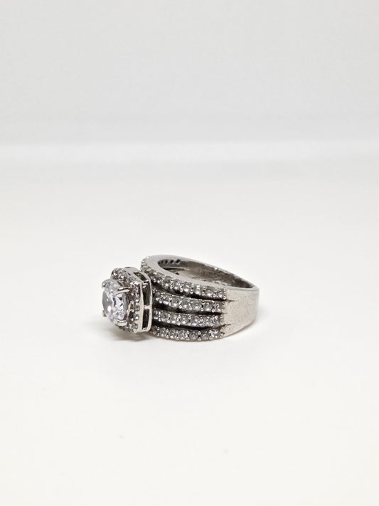Zircon Solitaire Three Row Band Ring